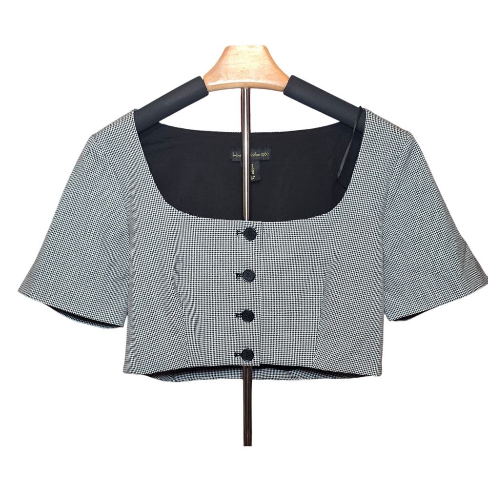 NWOT House of Harlow 1960 Houndstooth Lined Cropped Wide Neck Jacket